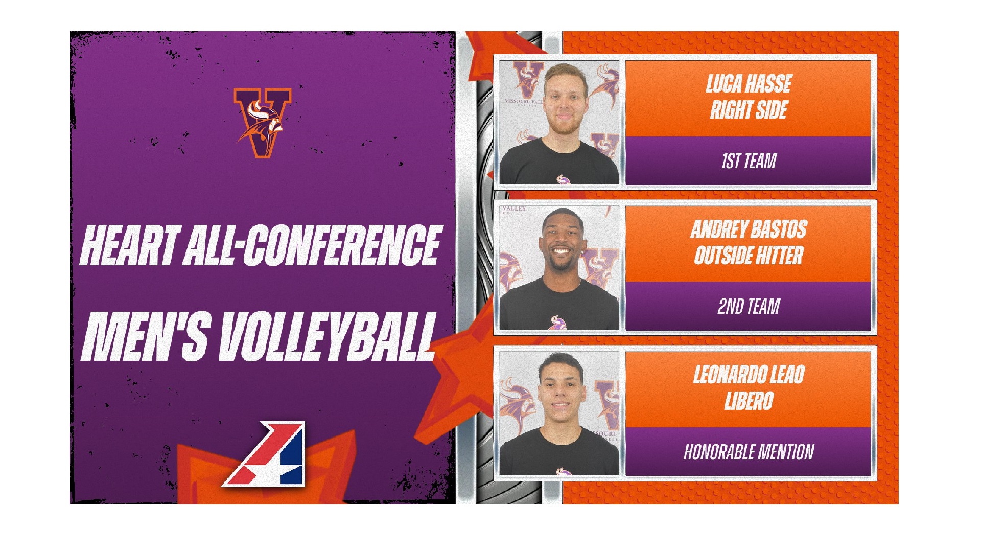 Men's Volleyball Puts Three on Heart All-Conference Team