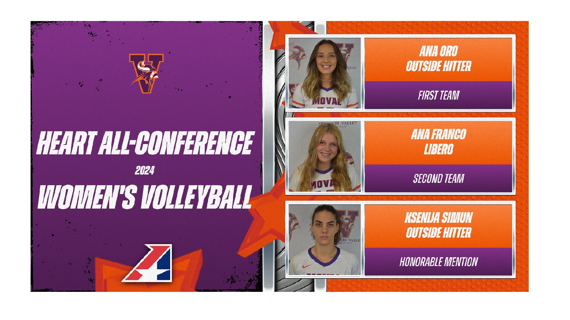 Women's Volleyball Puts Three Student-Athletes on Heart All-Conference Team